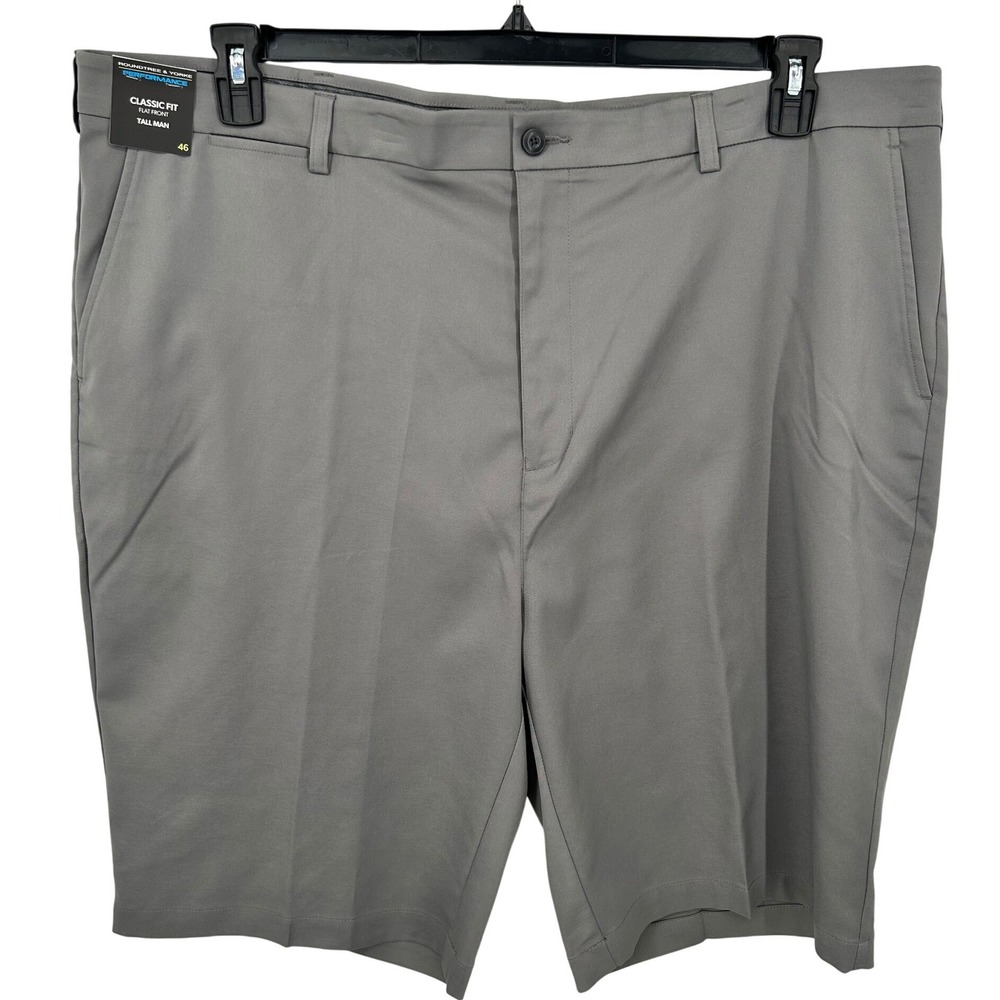 NEW Roundtree & Yorke Performance‎ Flat Front Tall Man Shorts Gray Size 46